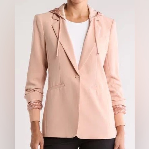 cinq a sept Jackets & Blazers - Cinq A Sept Pink Khloe Hooded Sequined Jacket Blazer NWT sz4